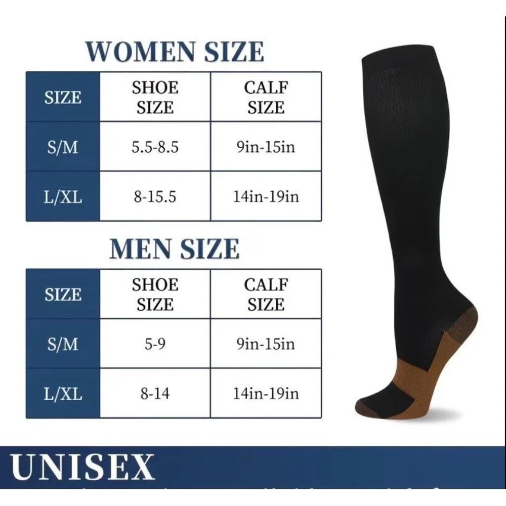Unisex 20-30 mmHg Compression Socks L/XL Knee High Medical Beige Rib 4 Pack‎ NEW